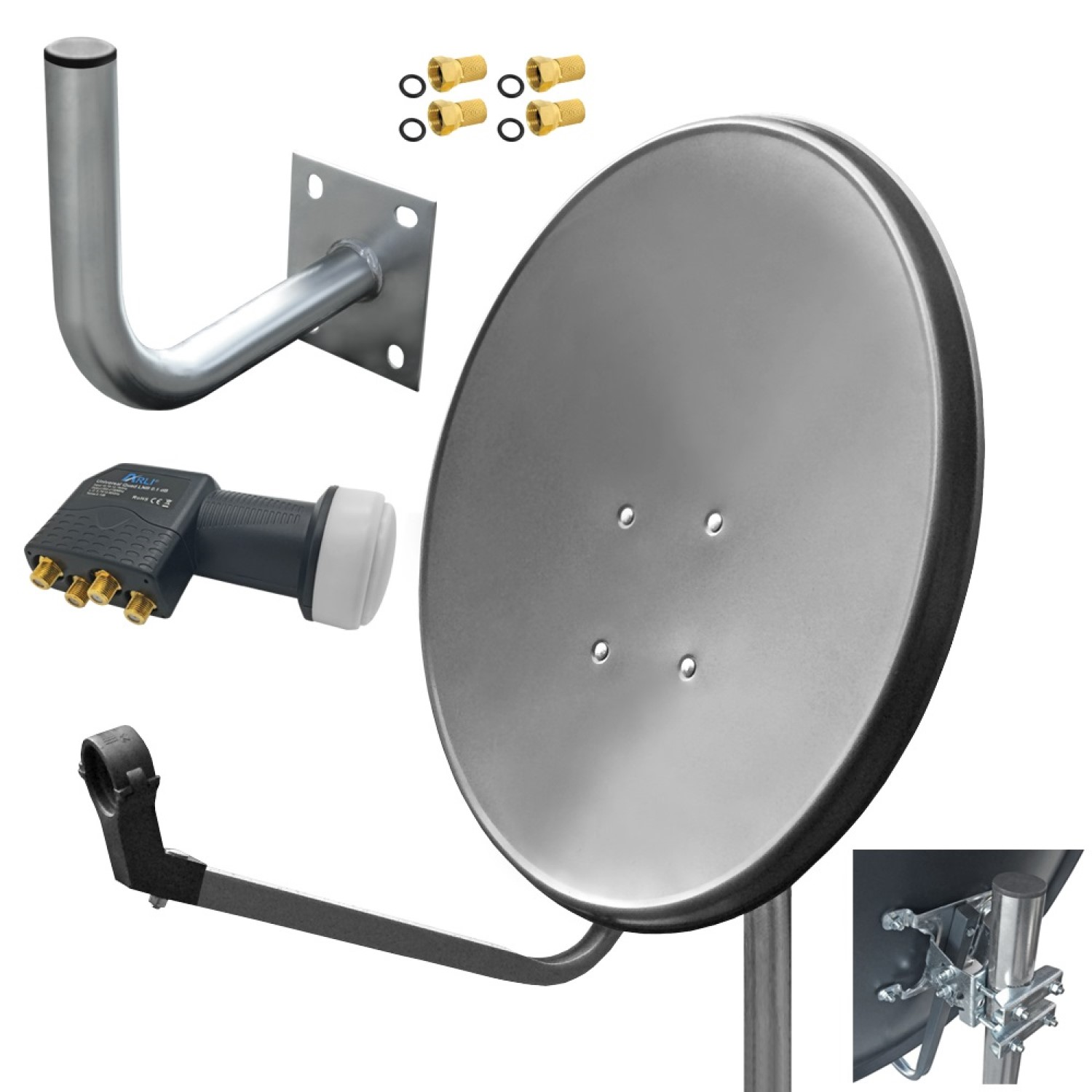 ARLI Satelliten Set Wandhalter 25cm (60 cm, LNB) Anlage Quad Sat