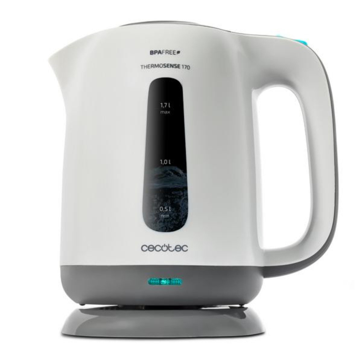 Hervidor de agua - ThermoSense 170 CECOTEC, 2200 W, 1.7 l, Grey