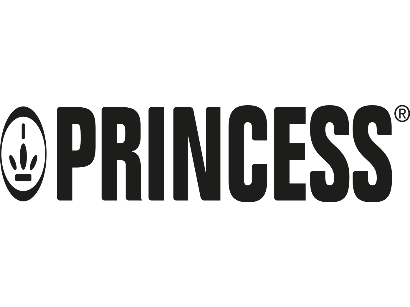 Słowo PRINCESS pogrubionymi czarnymi literami z logo korony i drzewa w okręgu.