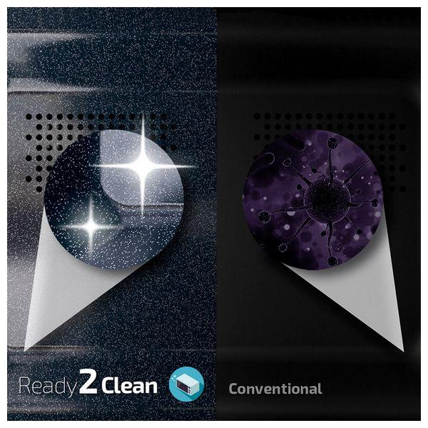 Obraz pokazujący czyszczenie piekarnika. Lewa strona czysta, prawa z zarazkami.