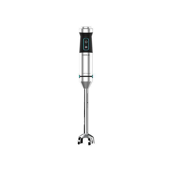 Staafmixer, zilver en zwart design. Aan/uit-knop. Roestvrijstalen basis.