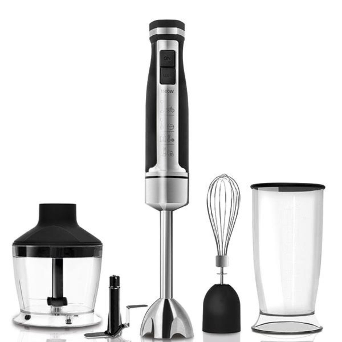 Batidora de mano - Cecotec PowerGear 1500, 1500W, 21 Velocidades, Turbo, Inox/Negro