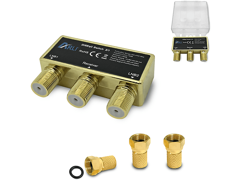 ARLI Sat Diseqc 2/1 + 3x F-Stecker Schalter | Zubehör SAT/Kabel/DVB-T