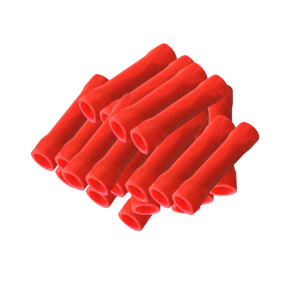 Eine Sammlung roter, röhrenförmiger Schaumstoffstücke mit offenem Ende.