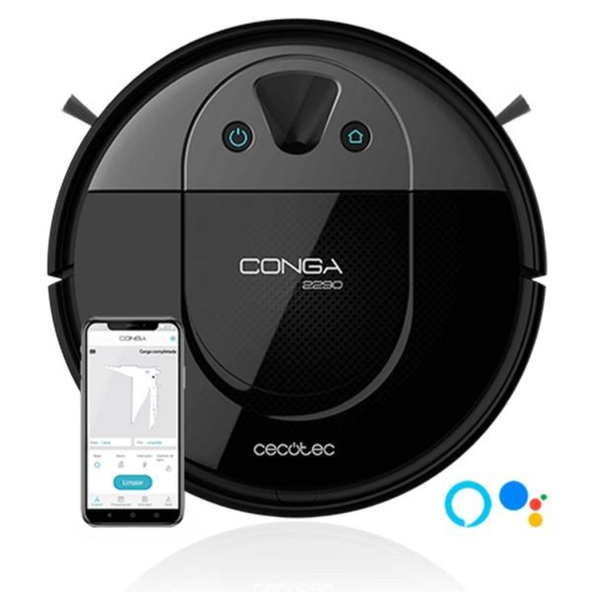 Robot aspirador - Cecotec Conga 2290 Panoramic, Friega, 2700 Pa, 160 min, 64 dB, Alexa, Google Assistant