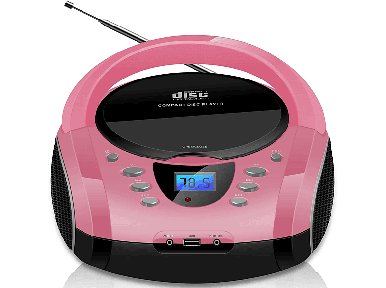 CYBERLUX CL-720 Tragbarer CD-Player | Boombox | CD/CD-R | USB | CD Player | FM Radio Pretty Kitty Pink