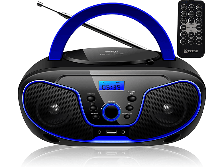 | | CD USB ECOSA Boombox Knight EO-2200 Radio Tragbarer Blue CD/CD-R | CD-Player | | FM Player Dark