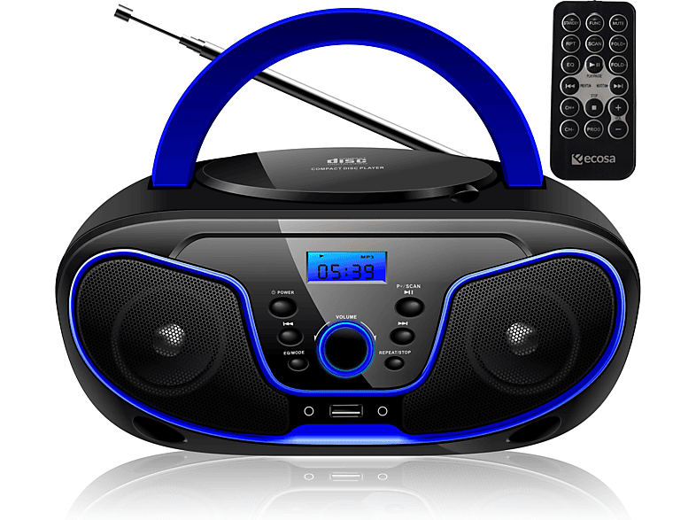 ECOSA EO-2200 Tragbarer CD-Player | Boombox | CD/CD-R | USB | CD Player | FM Radio Dark Knight Blue