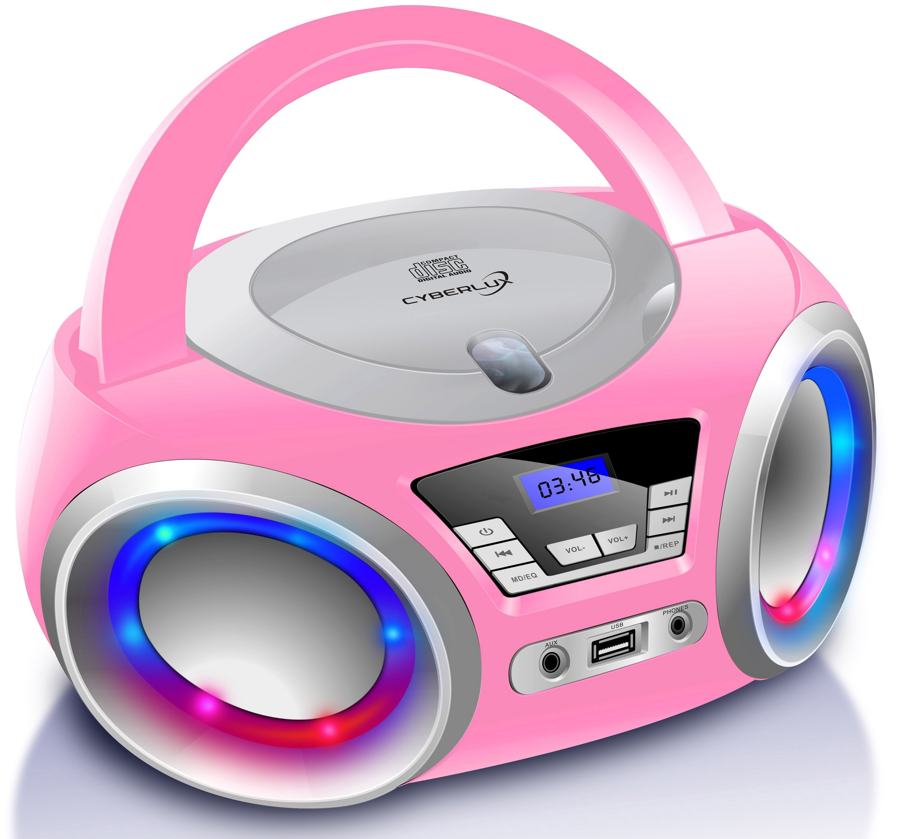 mit Kopfhöreranschluss CYBERLUX CD-Player Stereo LED-Beleuchtung Pink Radio Tragbares Loopy CL-910 | |