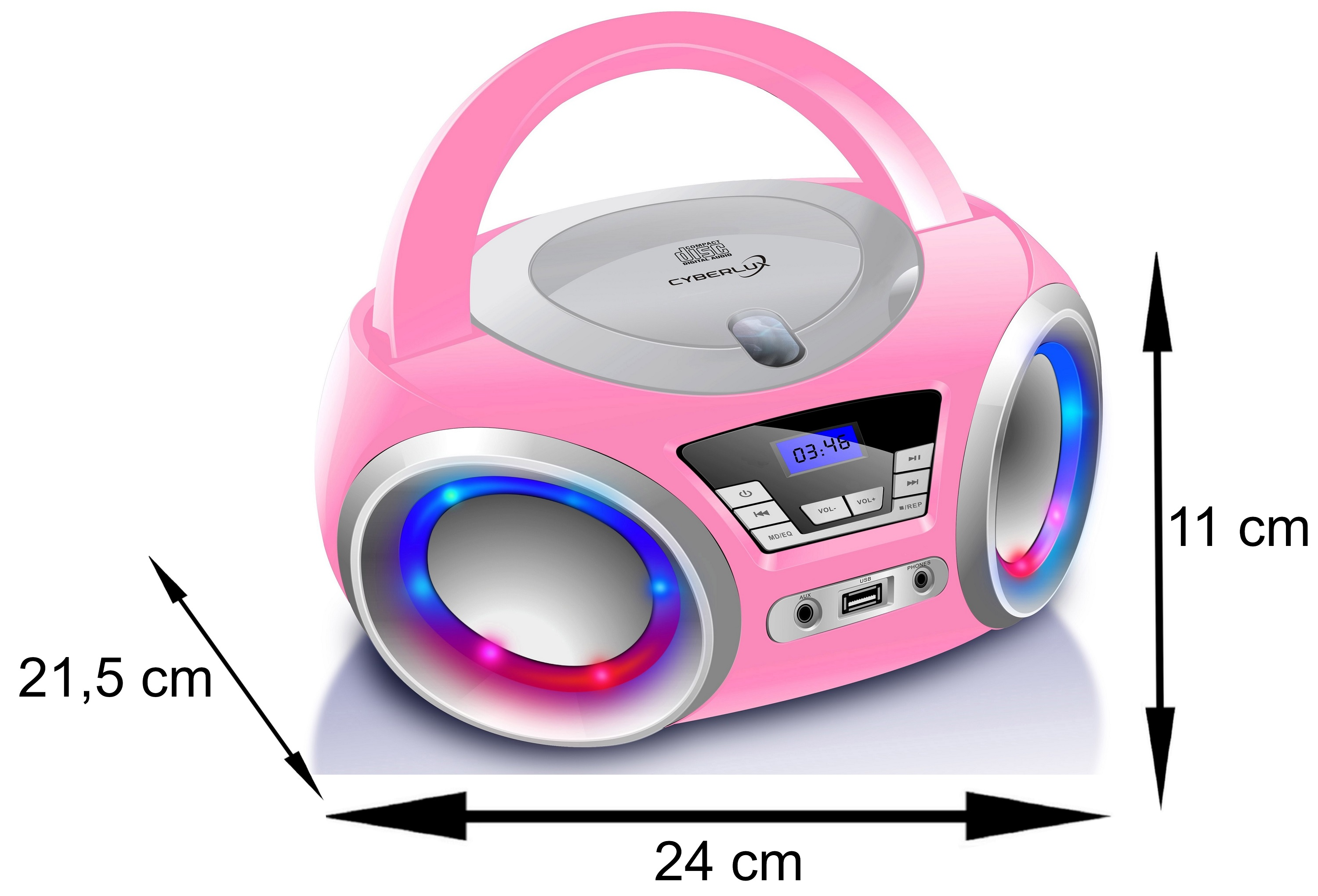 CL-910 Tragbares | Radio Loopy LED-Beleuchtung Pink | Kopfhöreranschluss CYBERLUX CD-Player Stereo mit