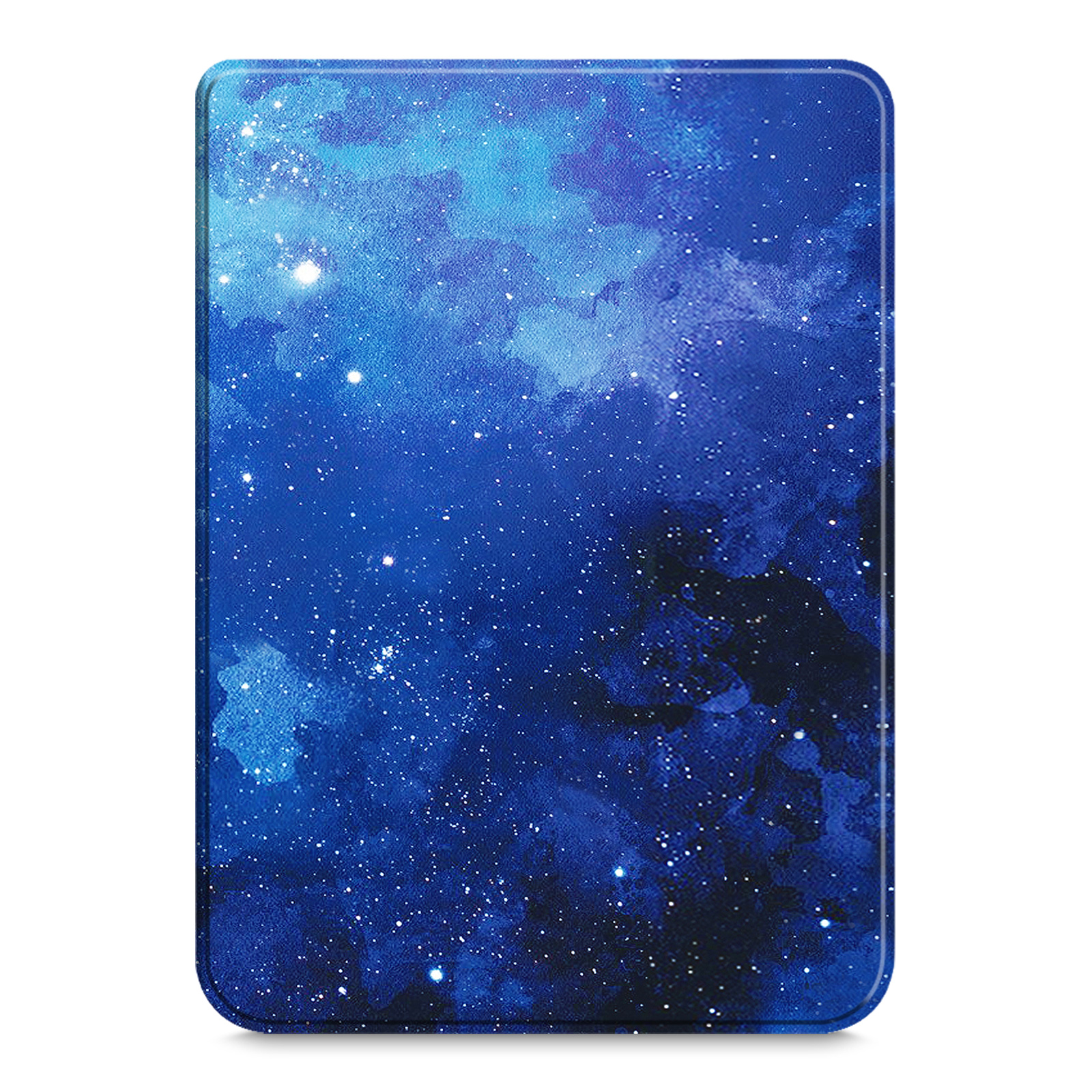 Eine blau-lila Hülle mit Galaxien-Design.