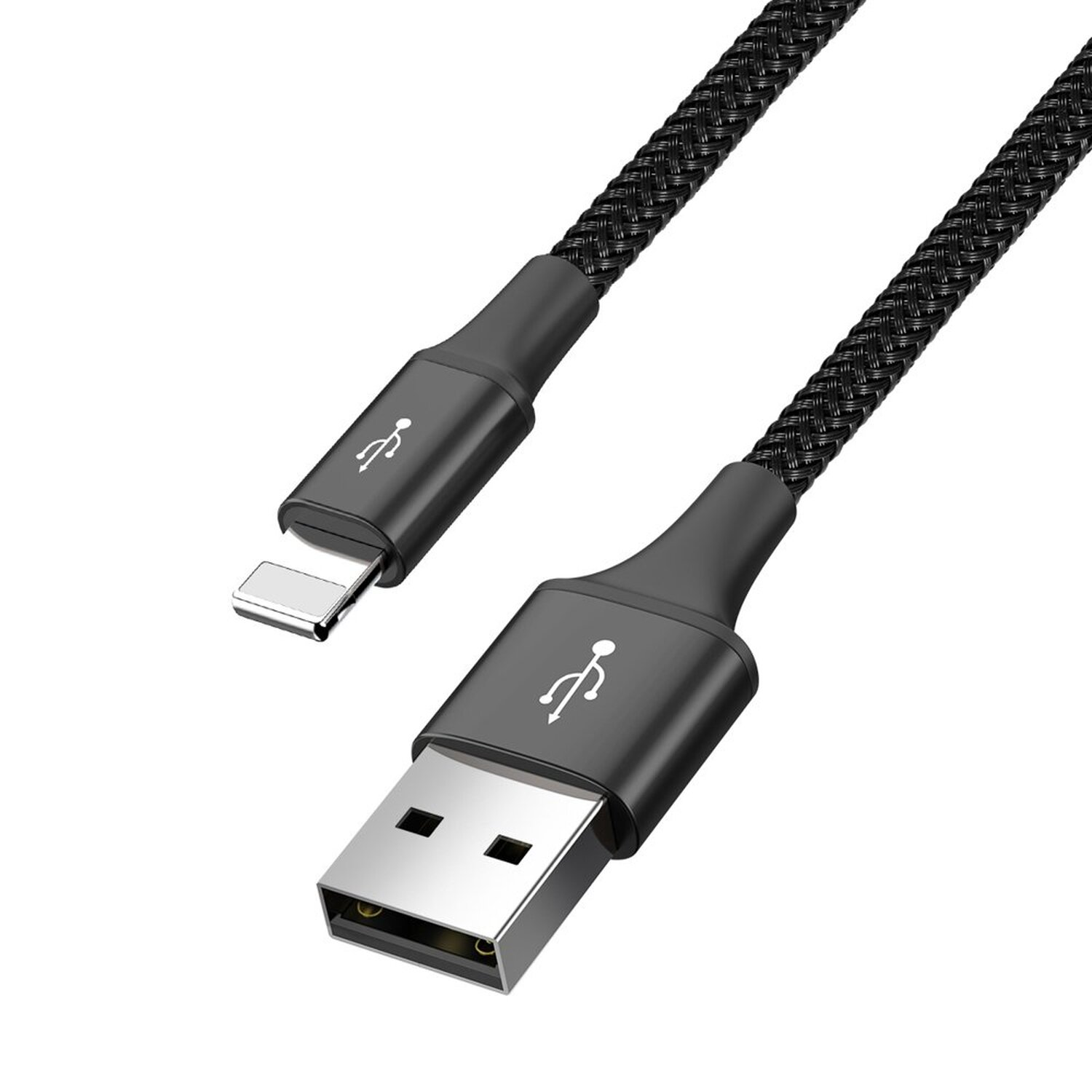 Czarny kabel ładujący. Kabel USB do Lightning. Kabel jest pleciony.