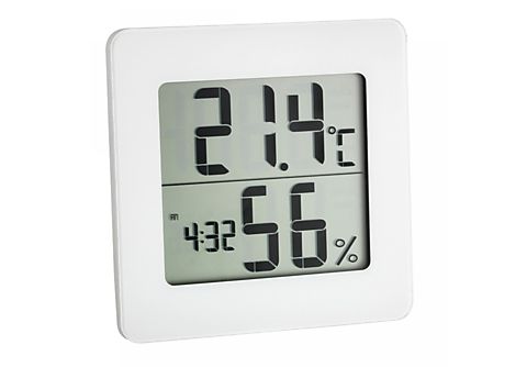 TFA DOSTMANN Digitales Thermo-Hygrometer mit Uhr Hygrometer, Weiß