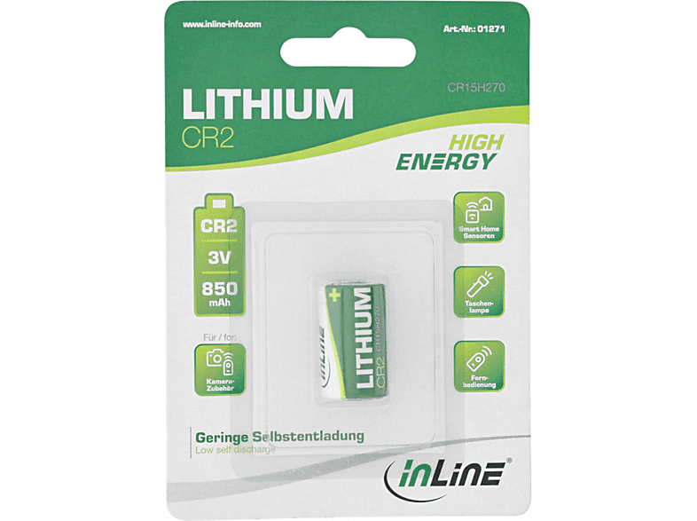 850mAh, Batterie 3V Lithium / Batterien CR2, InLine® Batterien Energy High INLINE Fotobatterie,