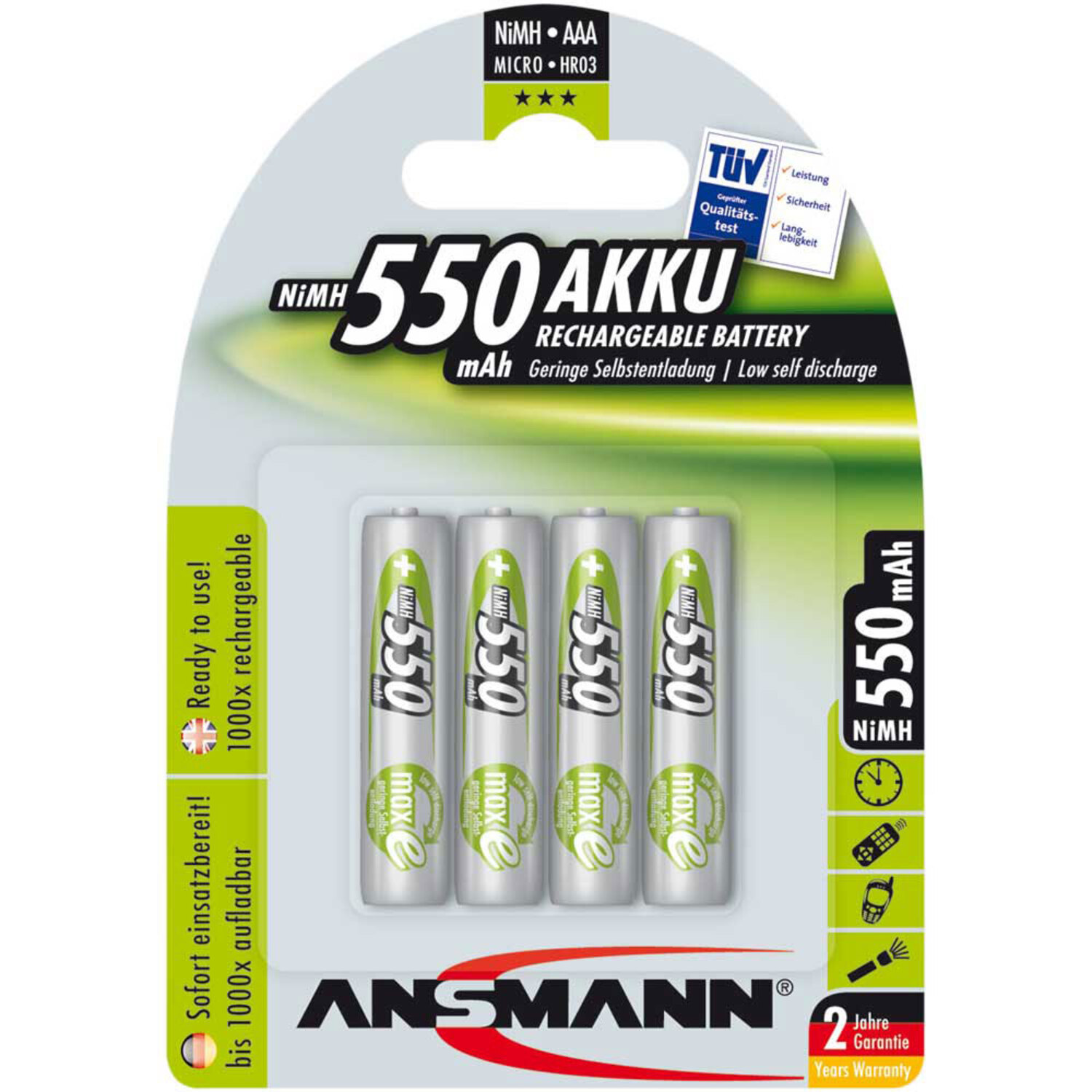 ANSMANN Micro / 5030772 Akkus 4er-Pack 550mAh, Akkus Strom NiMH-Akku AAA, ANSMANN Energie