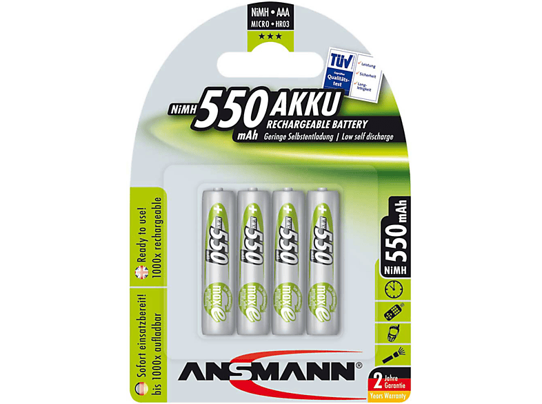 ANSMANN ANSMANN 5030772 NiMH-Akku Micro AAA, 550mAh, 4er-Pack Strom / Energie Akkus Akkus | Batterien