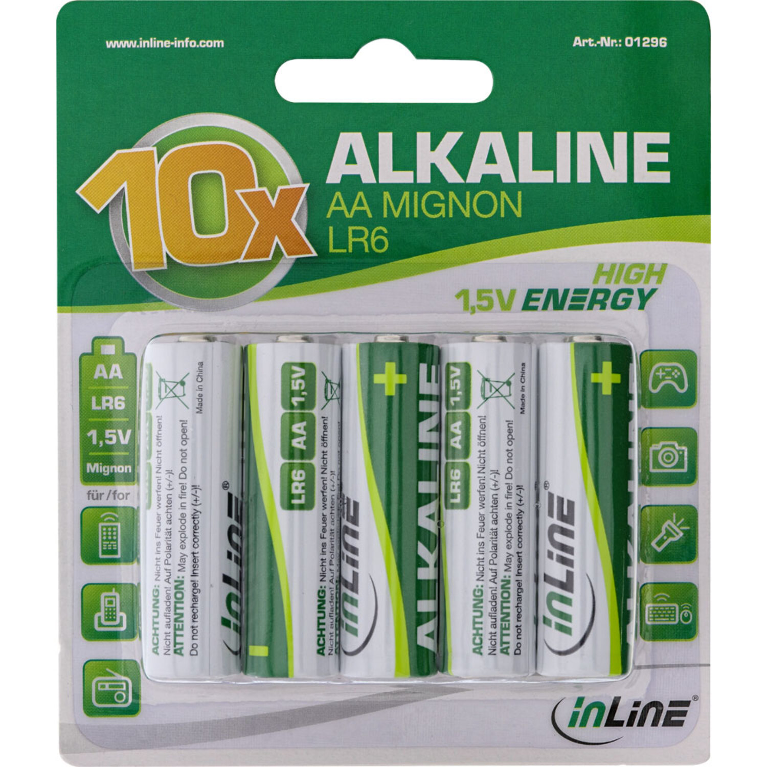Energy 10er Blister / Mignon Batterie, High InLine® Batterien / Alkaline Batterien INLINE (AA),