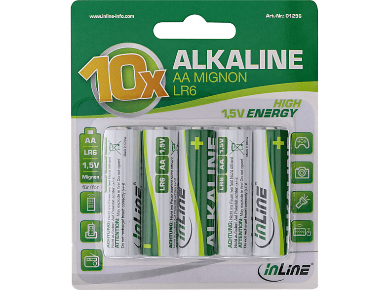 INLINE InLine® Alkaline High Energy Batterie, Mignon (AA), 10er Blister / / Batterien Batterien