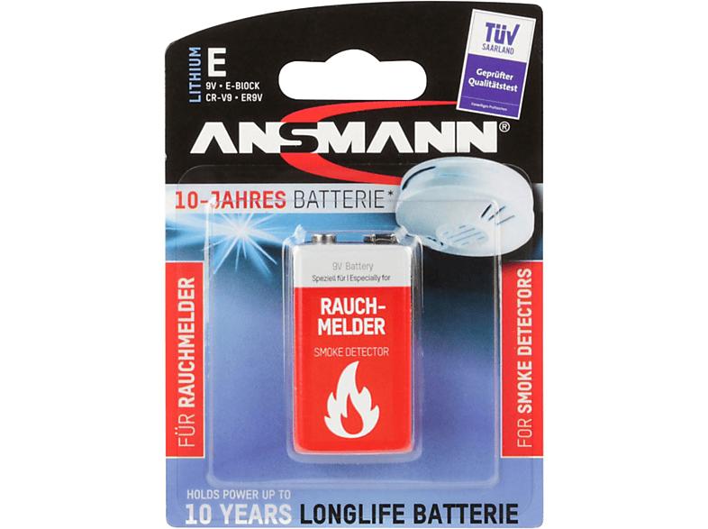 Premium Qualität 8 ANSMANN Alkaline longlife Rauchmelder 9V Block Batterien 