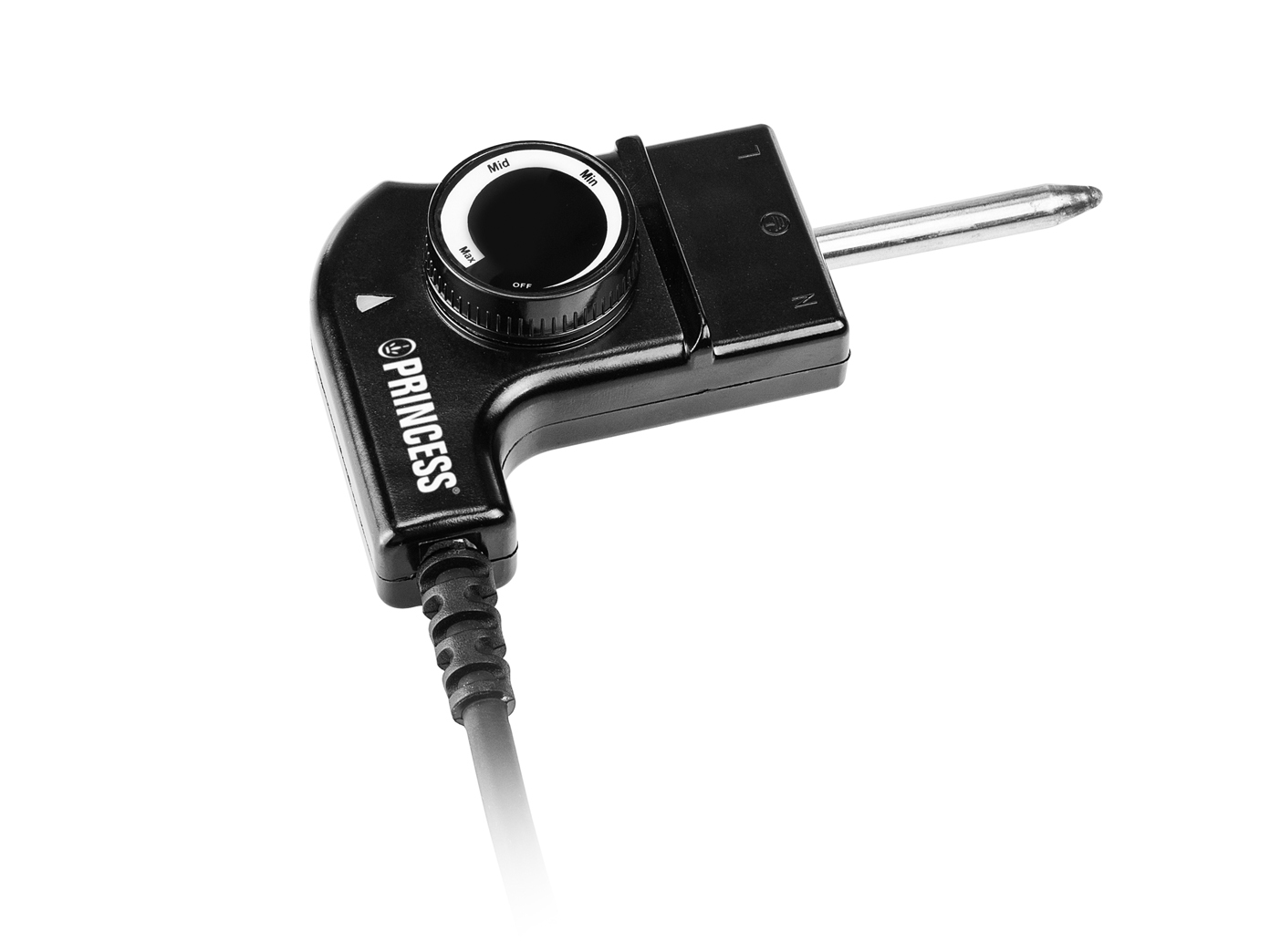 Schwarze Princess Elektroherdsteuerung, mit Drehknopf und Temperatursonde.