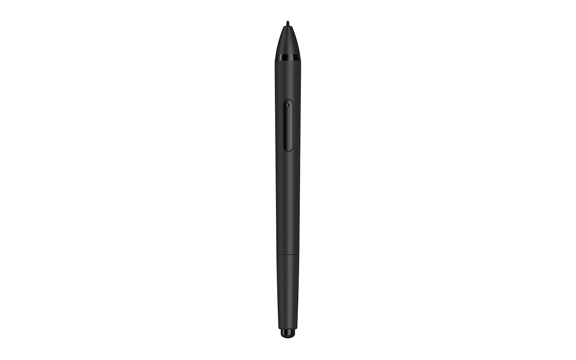 Ein schwarzer Stift auf weißem Hintergrund. Er ist lang und dünn.