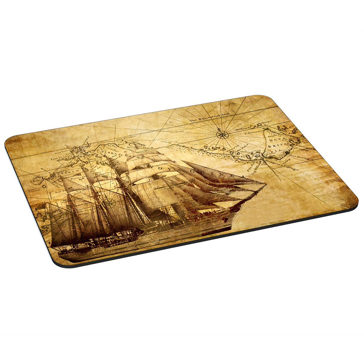 Mauspad mit Vintage-Karte und Segelschiff.