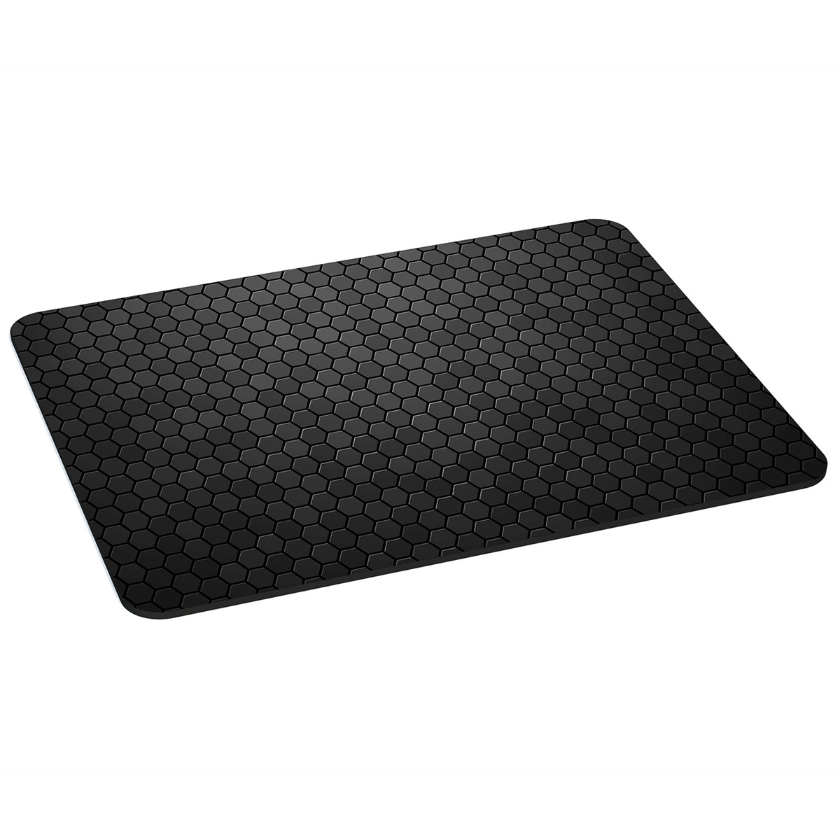Ein schwarzes Mousepad mit sechseckigem Muster.