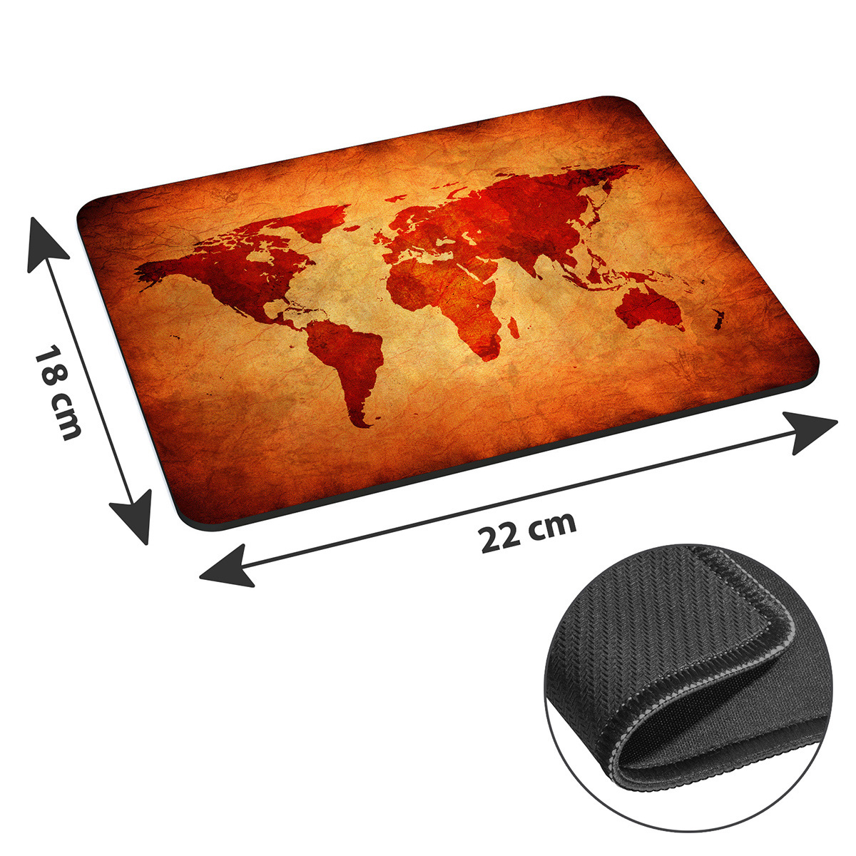 PEDEA Mauspad Design Brown Global (18 cm Map, 22 x Gr. Mauspad L cm)
