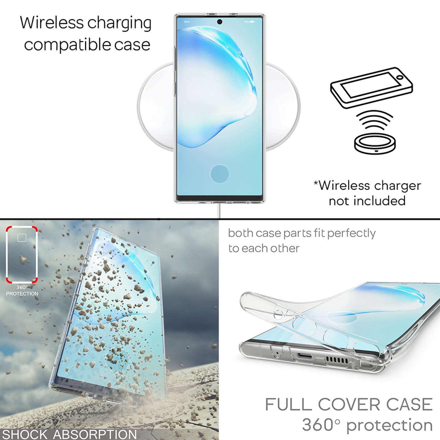 Hülle, NALIA Note Transparent Silikon Backcover, 10 Grad Plus, 360 Samsung, Klare