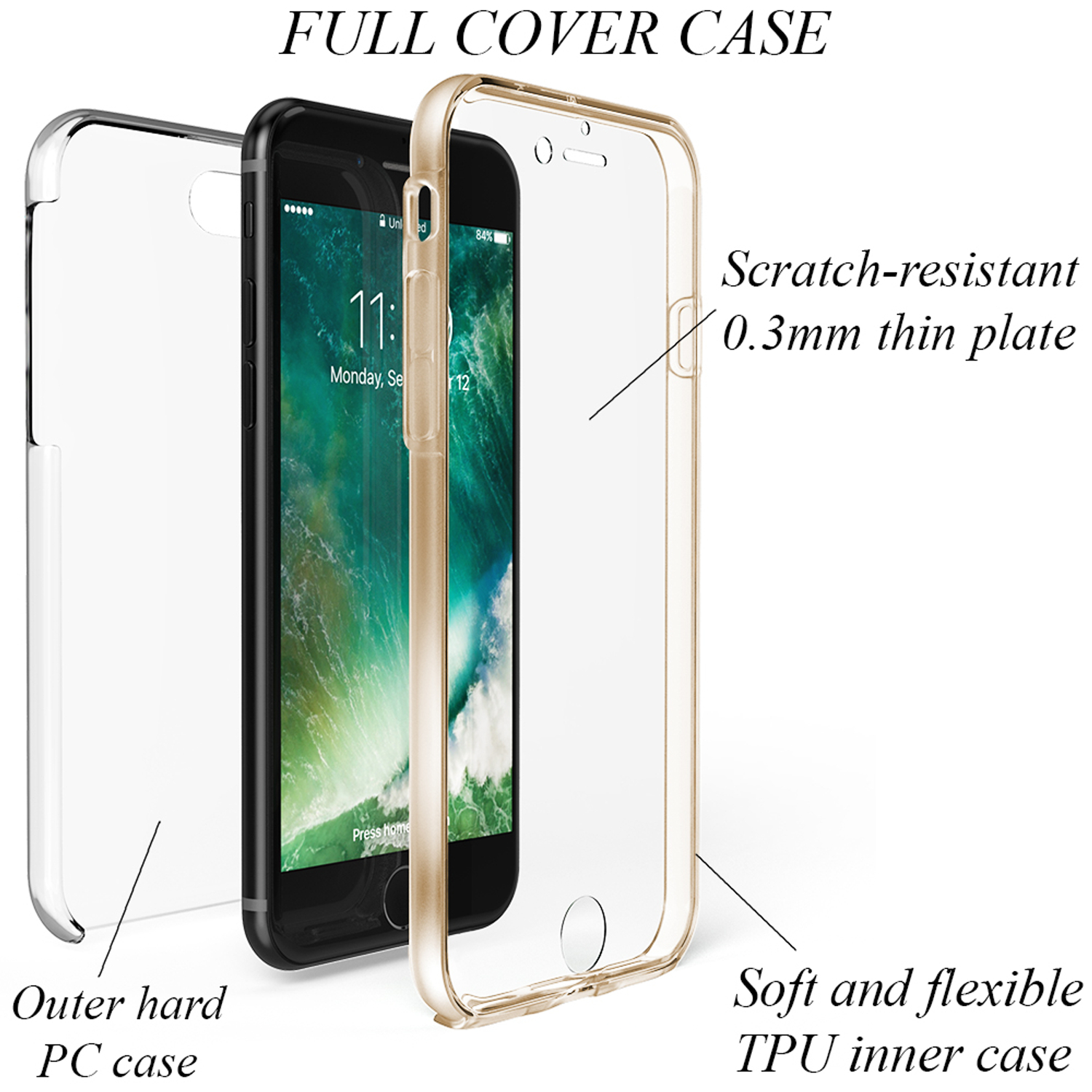 Backcover, NALIA SE iPhone Grad Gold Apple, Hülle, 360 7 8 (2020), Klare iPhone iPhone