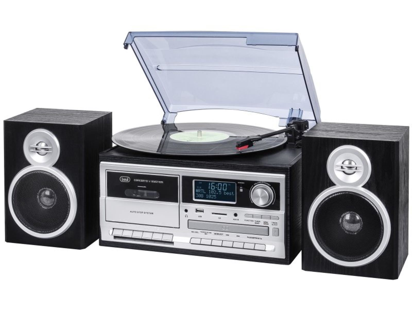 TREVI Stereo Plattenspielersystem Plattenspieler, schwarz Bluetooth, DAB