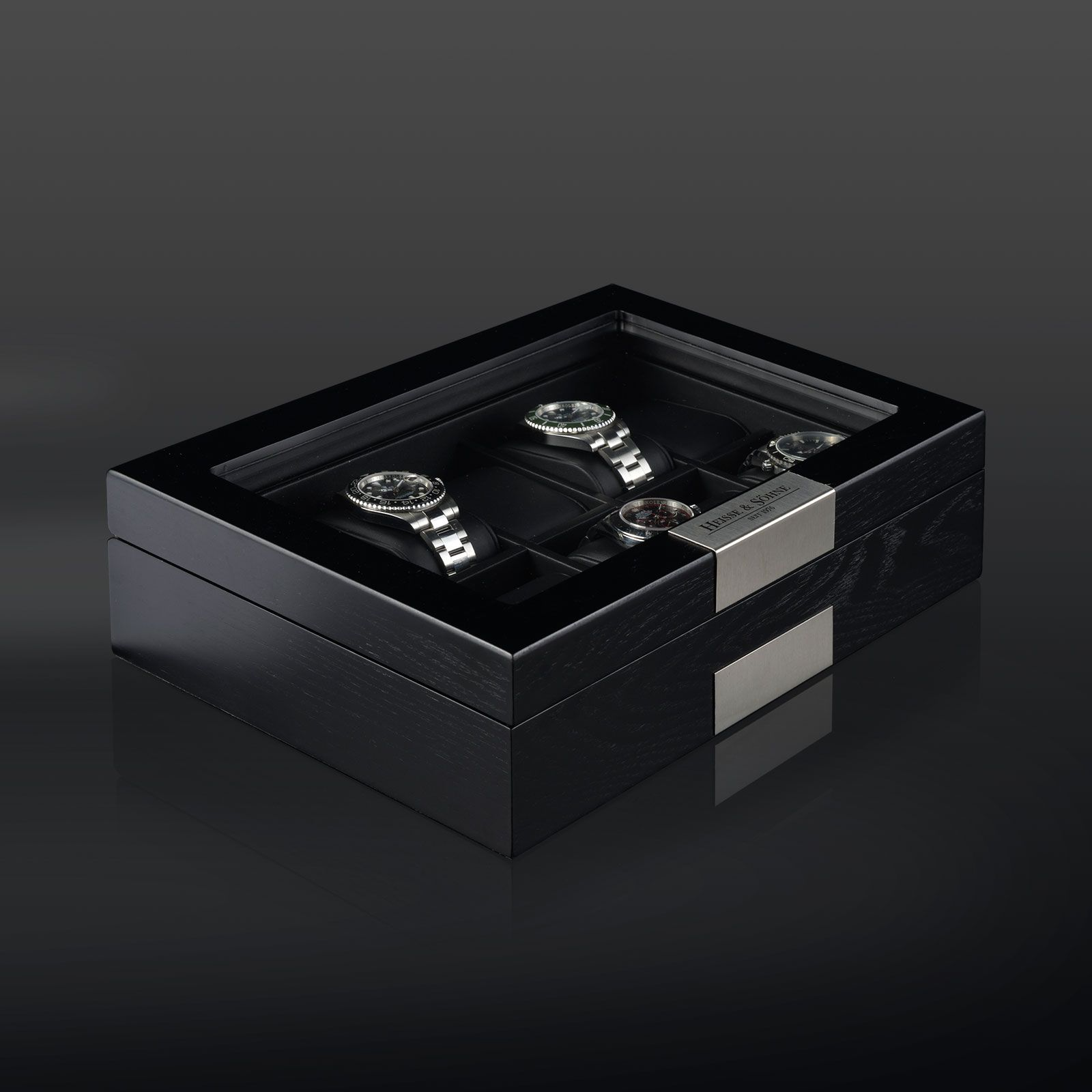 HEISSE&SÖHNE Monteray 10 Esche - Seidenmatt Uhrenbox Schwarz