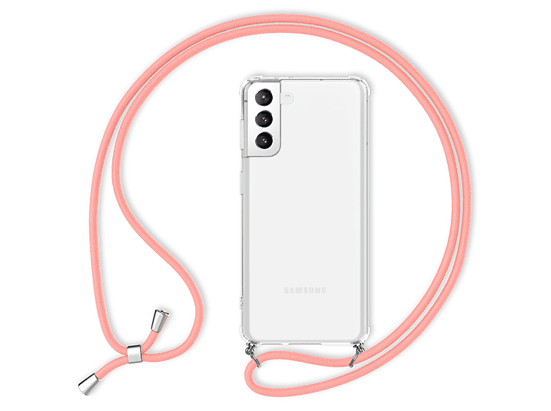 NALIA Klare Hülle mit Backcover, Umhängen, Pink Galaxy Kette S21, zum Samsung
