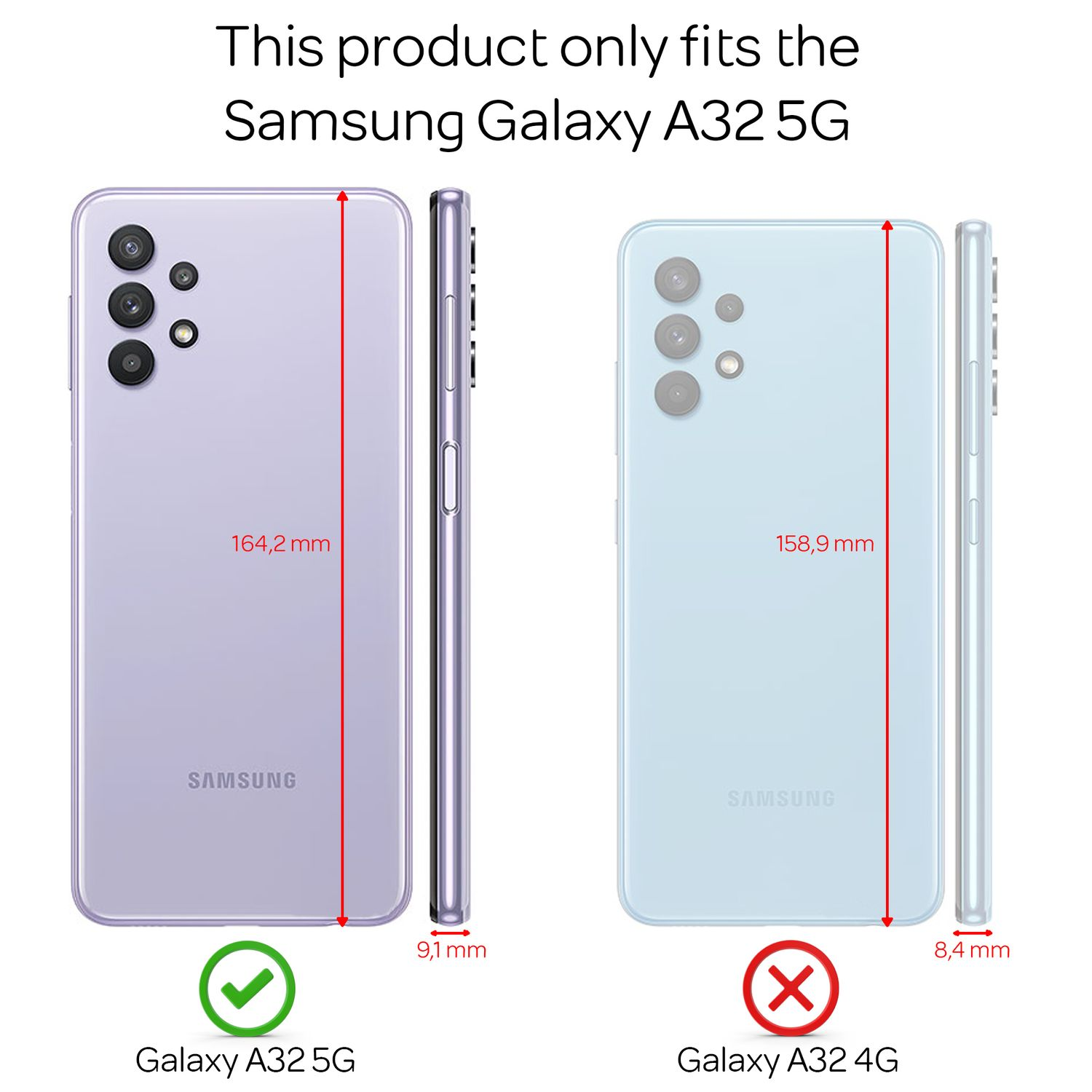 Vergleich von Galaxy A32 5G und 4G, wobei das 5G-Modell kompatibel ist.