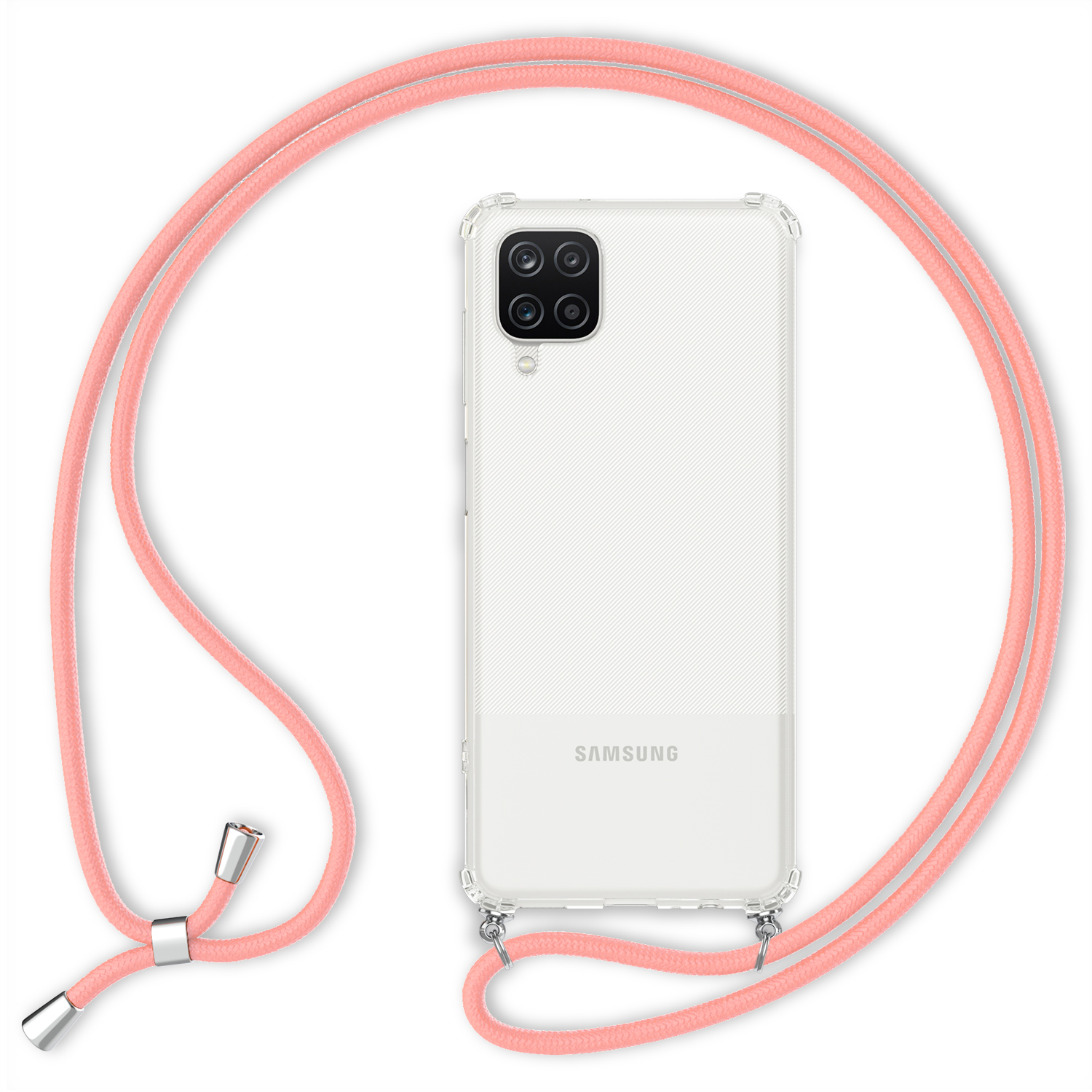 NALIA Klare zum Pink Samsung, Backcover, Hülle Kette A12, mit Umhängen, Galaxy