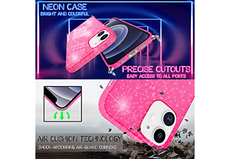 NALIA Neon Glitzer Silikon Hülle mit Kette zum Umhängen, Backcover, Apple, iPhone 12 Mini, Pink