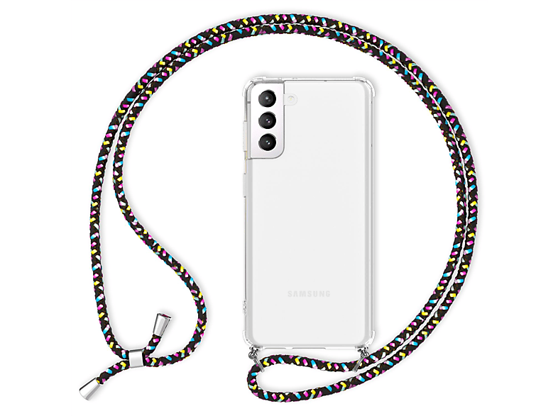 NALIA Klare Hülle mit Kette Galaxy S21, Backcover, Mehrfarbig zum Umhängen, Samsung