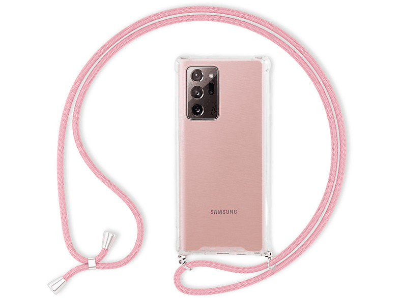 NALIA Klare Hülle mit Kette zum Umhängen, Backcover, Samsung, Galaxy Note 20 Ultra, Pink