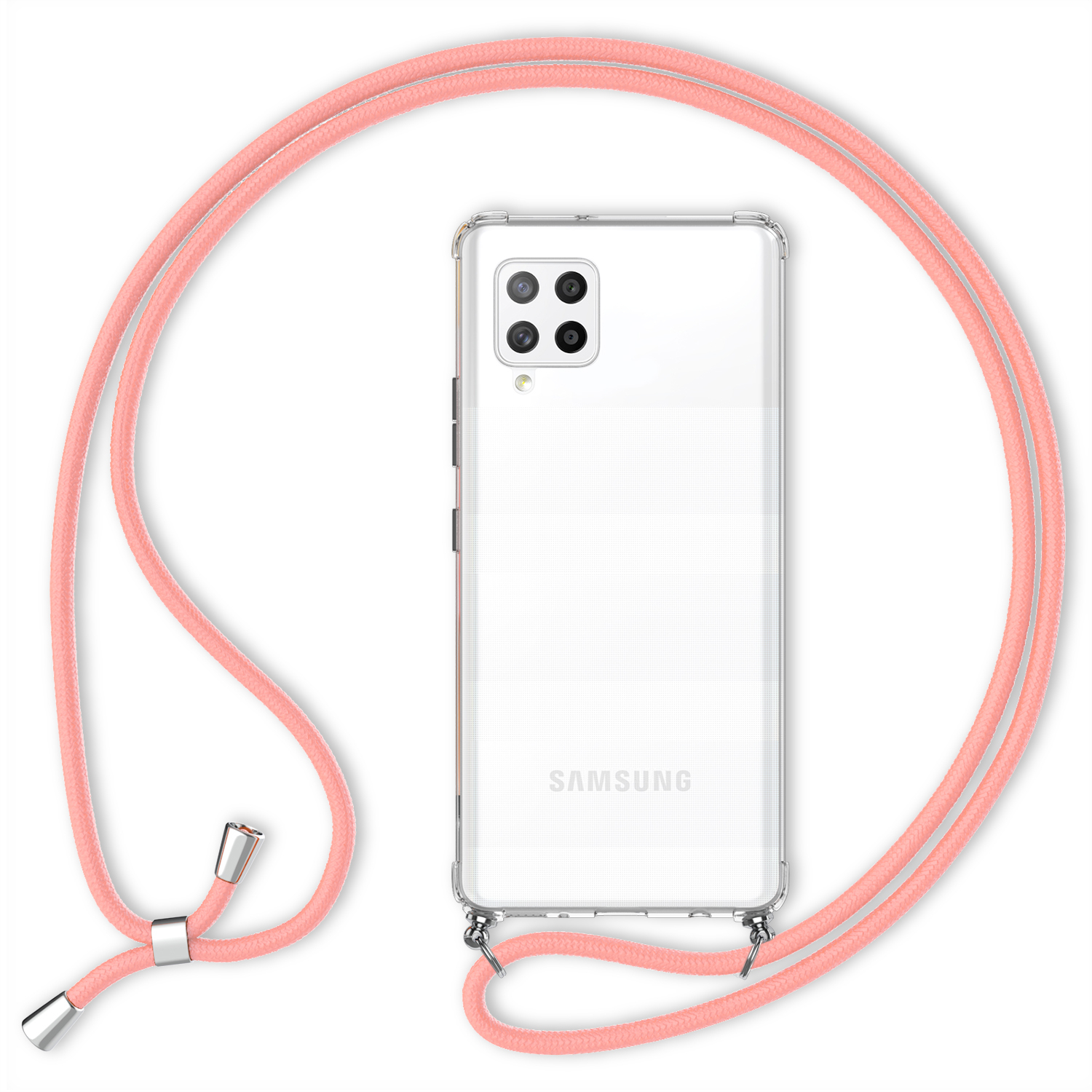 NALIA Klare Hülle 5G, mit Pink Umhängen, zum Samsung, Kette A42 Backcover, Galaxy