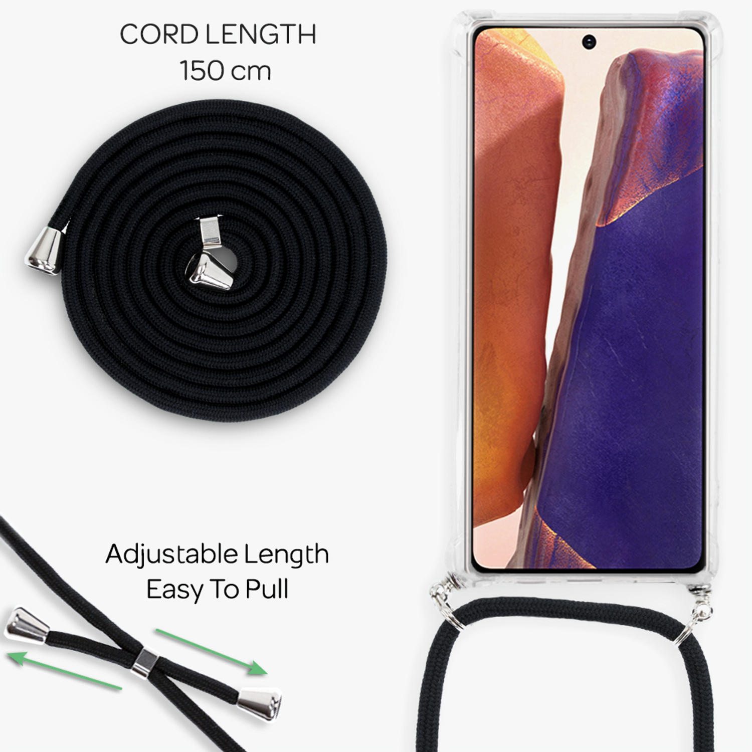 Ein Telefon mit schwarzem Kabel. Kabellänge 150 cm. Einstellbare Länge. Einfach zu ziehen.