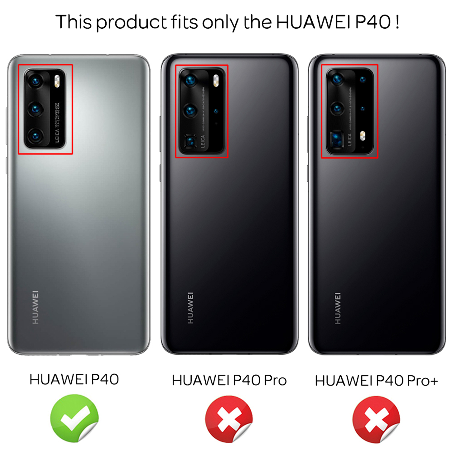 Drei Handys: HUAWEI P4, P4 Pro und P4 Pro+. Ein grünes Häkchen für P4, rote Kreuze für die anderen.