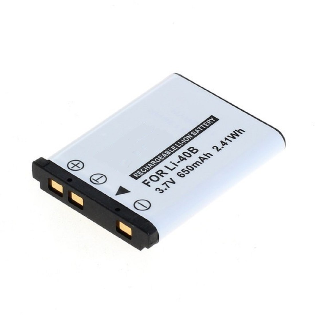 Weißer, rechteckiger Akku. Text: Für Li-40B, 3,7 V 650 mAh.