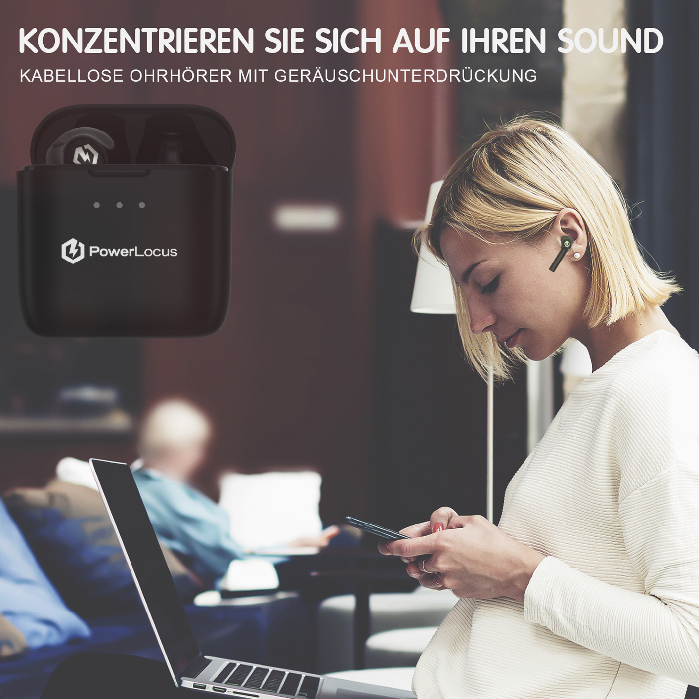 POWERLOCUS PLX kabellose Bluetooth True In-ear Schwarz - Wireless Kopfhörer, Bluetooth Kopfhörer
