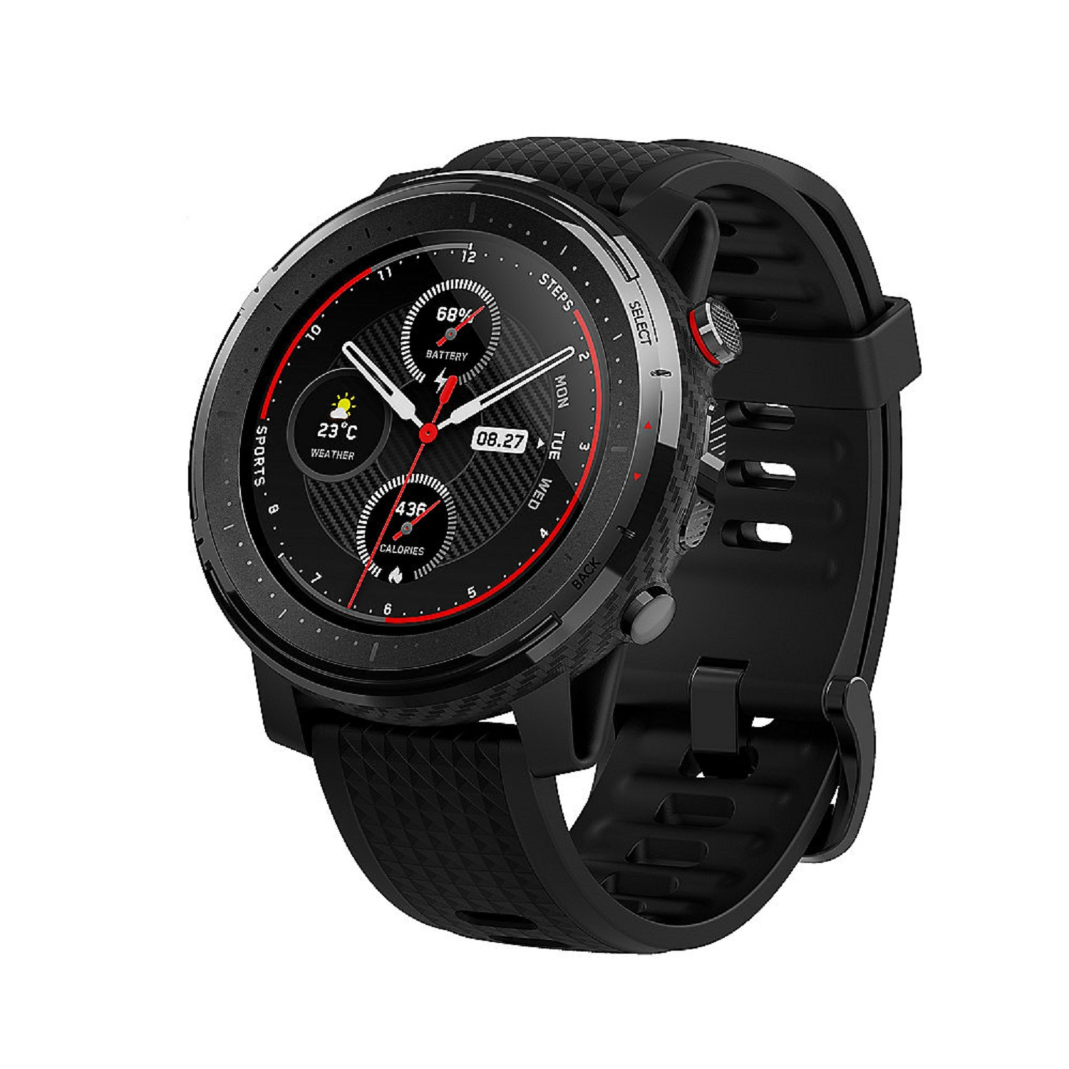 mm, Schwarz Smartwatch Fiberglas AMAZFIT Polycarbonate 3-schwarz Stratos 195 + Silikon,