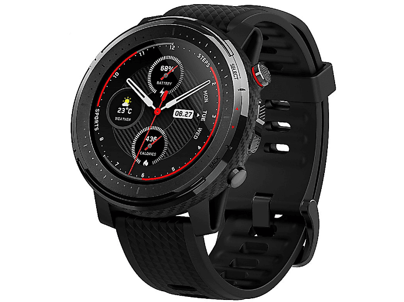 AMAZFIT Stratos 3-schwarz Fiberglas Polycarbonate 195 Schwarz Silikon, mm, + Smartwatch