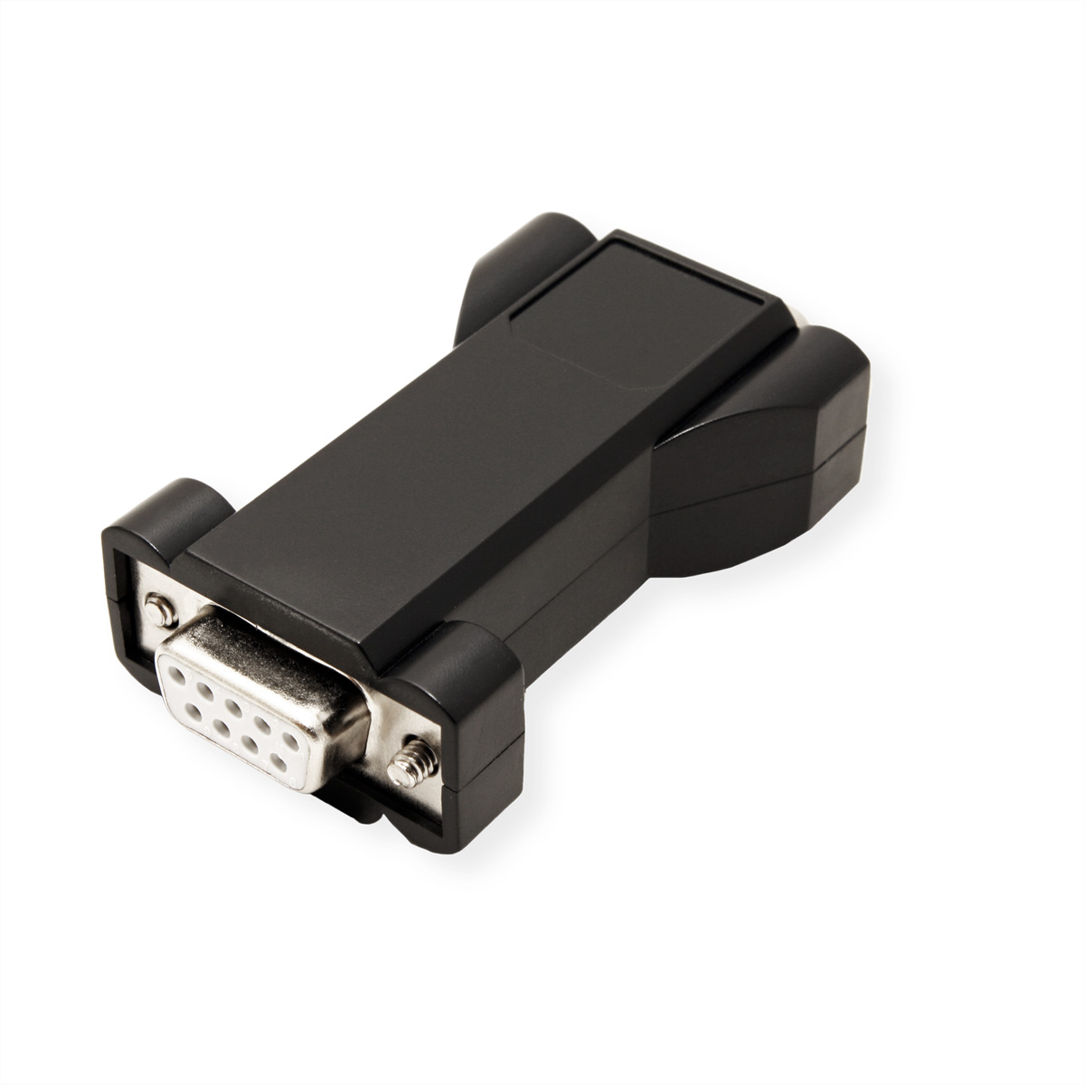 Adaptateur de port série noir avec connecteur argenté.