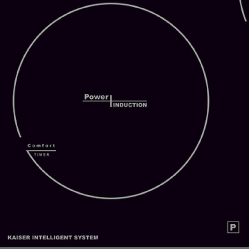 Una placa de inducción con un diseño circular y etiquetas: Power, Induction, Comfort, Timer y Kaiser.