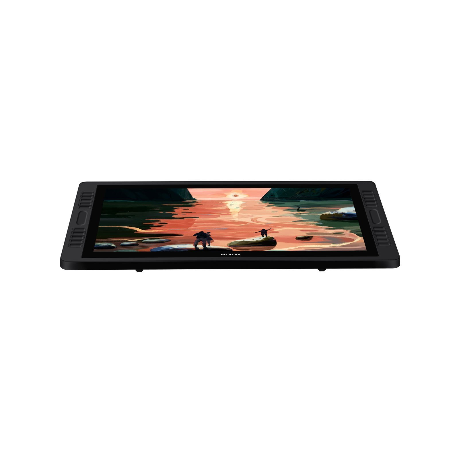 Ein Tablet, das eine Zeichnung von Menschen in einer Landschaft zeigt.