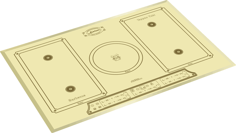 Küchen-Kochfeld-Design mit Brennern und Bedienfeld mit der Marke Kaiser.