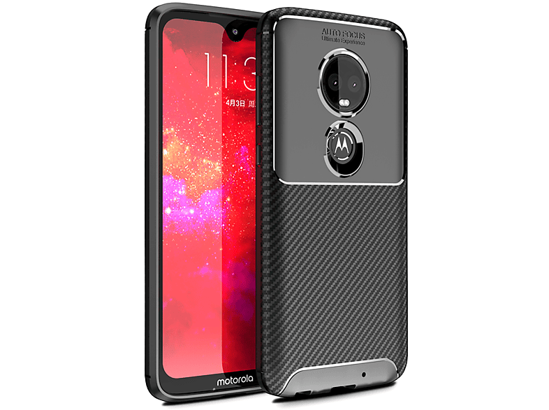 Silikon G7 Backcover, Moto Moto NALIA Hülle, Carbon-Look G7 Schwarz Motorola, Plus,